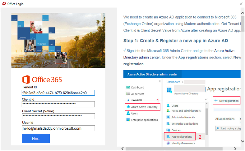 Provide login details for Microsoft 365 account